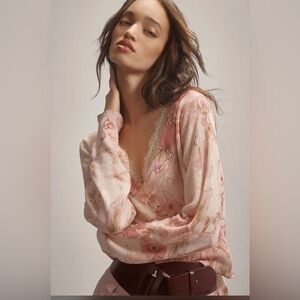 Anthropologie "The Dreamer" Printed V-Neck Sweater Size M